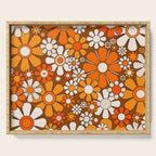 Retro Garden Flowers Groovy Floral Cheerful 60s 70s Pattern in 1970s Orange Brown Beige Serving Tray Gallery Image 1