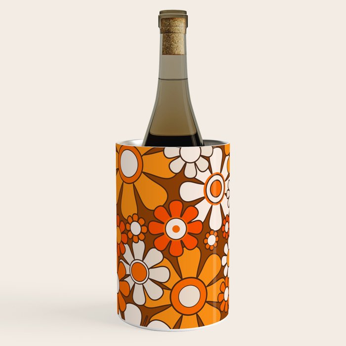 Retro Garden Flowers Groovy Floral Cheerful 60s 70s Pattern in 1970s Orange Brown Beige Wine Chiller Gallery Image 2