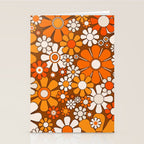 Retro Garden Flowers Groovy Floral Cheerful 60s 70s Pattern in 1970s Orange Brown Beige Stationery Card Gallery Image 2