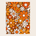 Retro Garden Flowers Groovy Floral Cheerful 60s 70s Pattern in 1970s Orange Brown Beige Poster Gallery Image 4