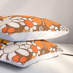 Retro Garden Flowers Groovy Floral Cheerful 60s 70s Pattern in 1970s Orange Brown Beige Pillow Sham Gallery Image 3