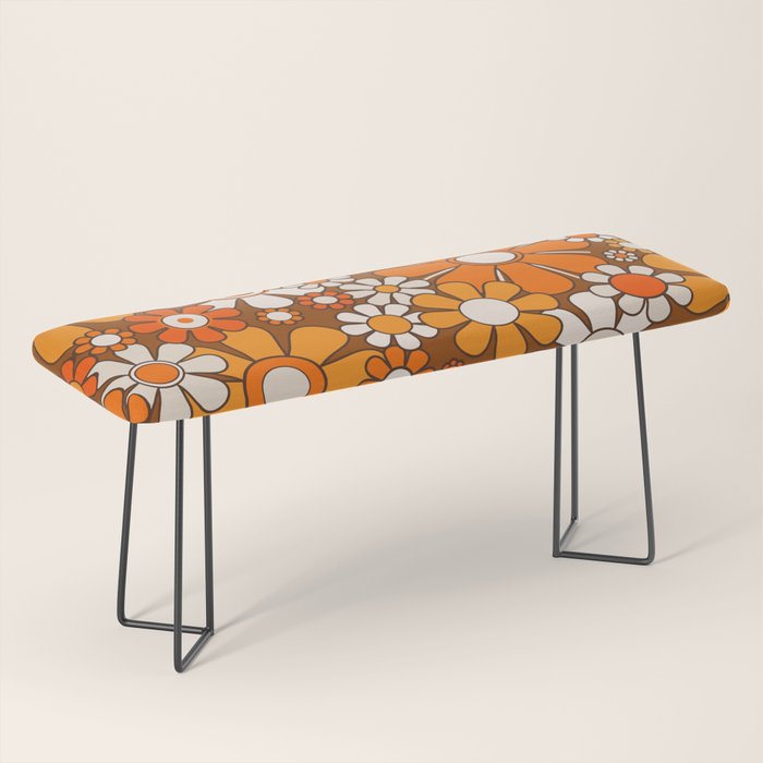 Retro Garden Flowers Groovy Floral Cheerful 60s 70s Pattern in 1970s Orange Brown Beige Bench Gallery Image 1