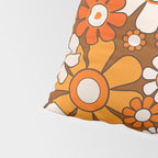 Retro Garden Flowers Groovy Floral Cheerful 60s 70s Pattern in 1970s Orange Brown Beige Pillow Sham Gallery Image 4