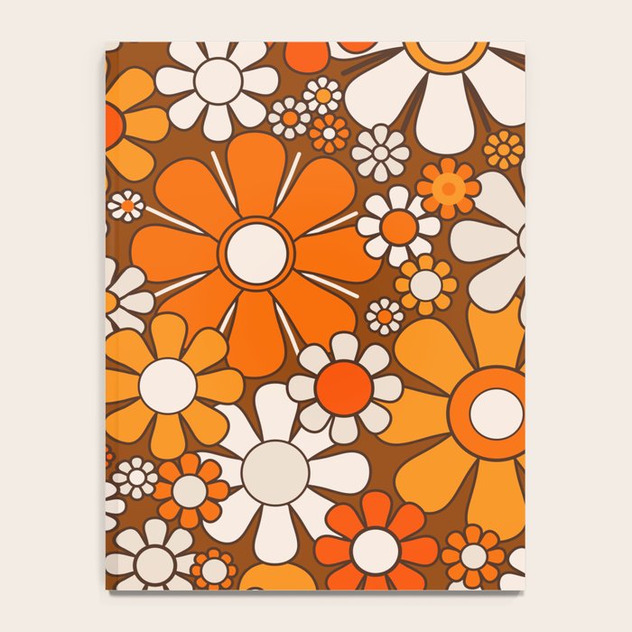Retro Garden Flowers Groovy Floral Cheerful 60s 70s Pattern in 1970s Orange Brown Beige Notebook Gallery Image 4