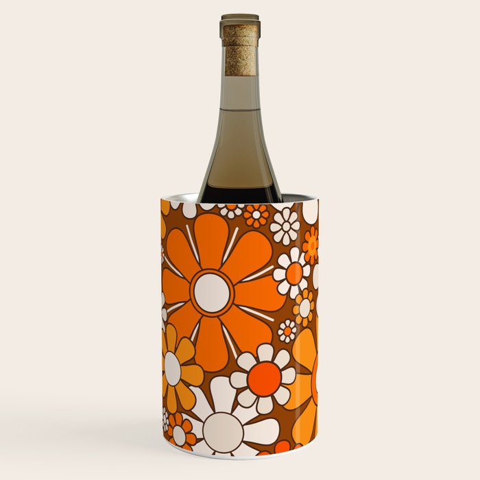 Retro Garden Flowers Groovy Floral Cheerful 60s 70s Pattern in 1970s Orange Brown Beige Wine Chiller Gallery Image 3