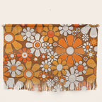 Retro Garden Flowers Groovy Floral Cheerful 60s 70s Pattern in 1970s Orange Brown Beige Wall Hanging Gallery Image 1