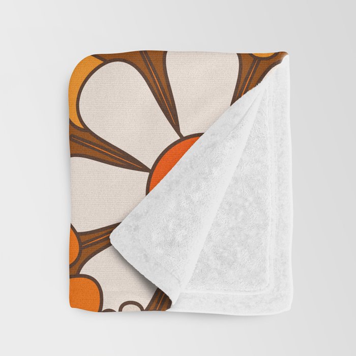 Retro Garden Flowers Groovy Floral Cheerful 60s 70s Pattern in 1970s Orange Brown Beige Throw Blanket Gallery Image 3