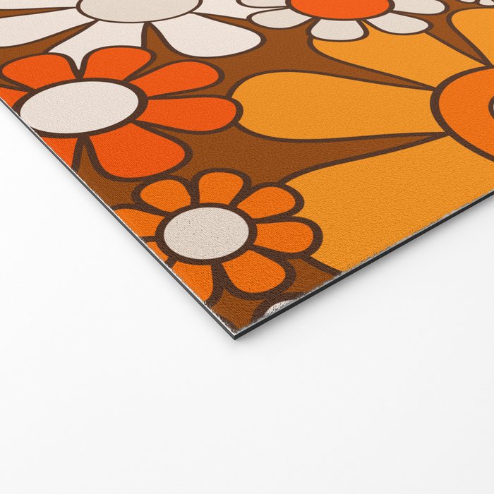 Retro Garden Flowers Groovy Floral Cheerful 60s 70s Pattern in 1970s Orange Brown Beige Welcome Mat Gallery Image 2