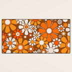 Retro Garden Flowers Groovy Floral Cheerful 60s 70s Pattern in 1970s Orange Brown Beige Desk Mat Gallery Image 3