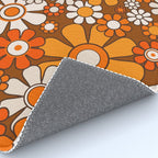 Retro Garden Flowers Groovy Floral Cheerful 60s 70s Pattern in 1970s Orange Brown Beige Rug Gallery Image 4