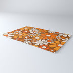 Retro Garden Flowers Groovy Floral Cheerful 60s 70s Pattern in 1970s Orange Brown Beige Rug Gallery Image 3