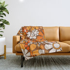 Retro Garden Flowers Groovy Floral Cheerful 60s 70s Pattern in 1970s Orange Brown Beige Throw Blanket Gallery Image 1