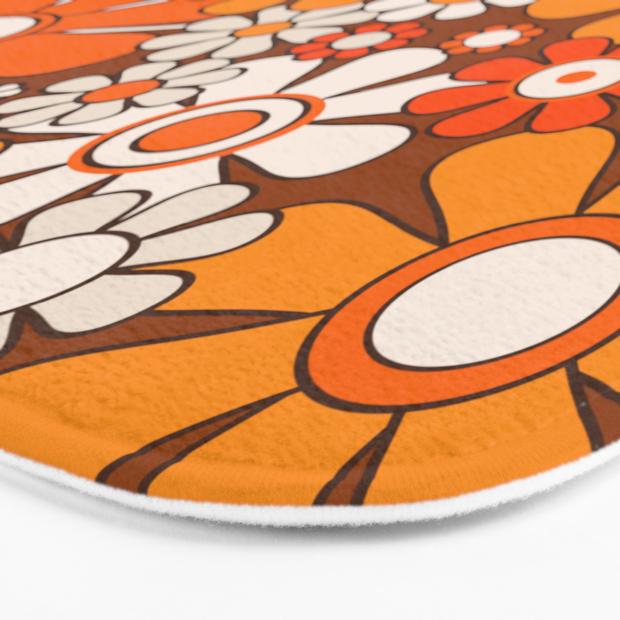 Retro Garden Flowers Groovy Floral Cheerful 60s 70s Pattern in 1970s Orange Brown Beige Bath Mat Gallery Image 3