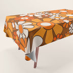 Retro Garden Flowers Groovy Floral Cheerful 60s 70s Pattern in 1970s Orange Brown Beige Tablecloth Gallery Image 1