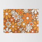 Retro Garden Flowers Groovy Floral Cheerful 60s 70s Pattern in 1970s Orange Brown Beige Rug Gallery Image 2
