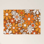 Retro Garden Flowers Groovy Floral Cheerful 60s 70s Pattern in 1970s Orange Brown Beige Welcome Mat Gallery Image 1