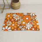 Retro Garden Flowers Groovy Floral Cheerful 60s 70s Pattern in 1970s Orange Brown Beige Rug Gallery Image 1