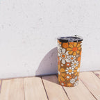 Retro Garden Flowers Groovy Floral Cheerful 60s 70s Pattern in 1970s Orange Brown Beige Travel Mug Gallery Image 4