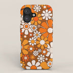 Retro Garden Flowers Groovy Floral Cheerful 60s 70s Pattern in 1970s Orange Brown Beige iPhone Case Gallery Image 1