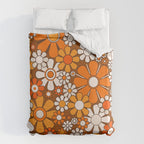 Retro Garden Flowers Groovy Floral Cheerful 60s 70s Pattern in 1970s Orange Brown Beige Duvet Cover Gallery Image 6