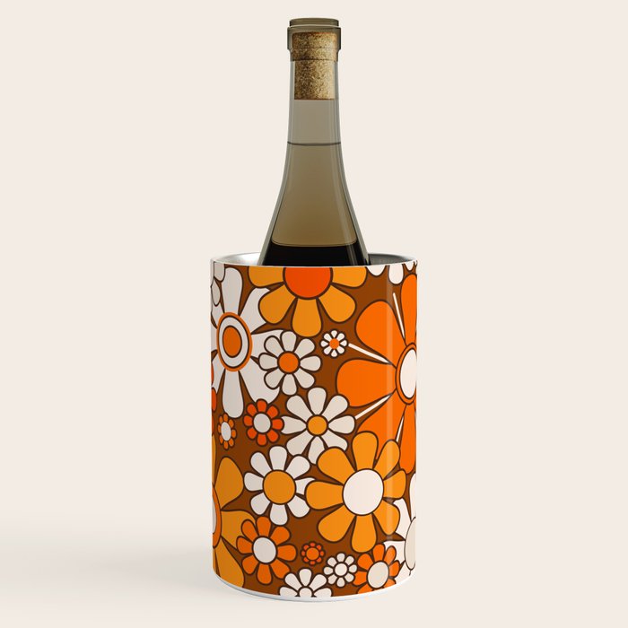 Retro Garden Flowers Groovy Floral Cheerful 60s 70s Pattern in 1970s Orange Brown Beige Wine Chiller Gallery Image 1