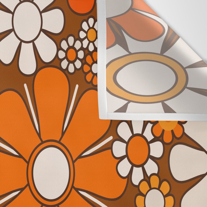 Retro Garden Flowers Groovy Floral Cheerful 60s 70s Pattern in 1970s Orange Brown Beige Wall Tapestry Gallery Image 3