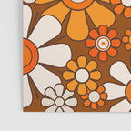 Retro Garden Flowers Groovy Floral Cheerful 60s 70s Pattern in 1970s Orange Brown Beige Poster Gallery Image 3