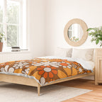 Retro Garden Flowers Groovy Floral Cheerful 60s 70s Pattern in 1970s Orange Brown Beige Duvet Cover Gallery Image 2