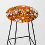 Retro Garden Flowers Groovy Floral Cheerful 60s 70s Pattern in 1970s Orange Brown Beige Stool Gallery Image 2