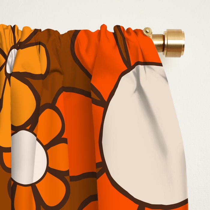 Retro Garden Flowers Groovy Floral Cheerful 60s 70s Pattern in 1970s Orange Brown Beige Window Curtain Gallery Image 2