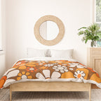 Retro Garden Flowers Groovy Floral Cheerful 60s 70s Pattern in 1970s Orange Brown Beige Duvet Cover Gallery Image 3