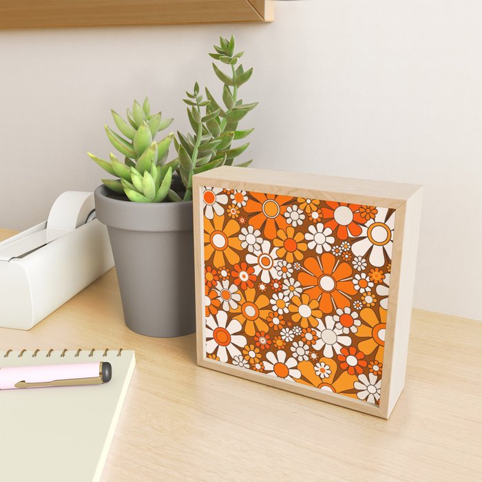 Retro Garden Flowers Groovy Floral Cheerful 60s 70s Pattern in 1970s Orange Brown Beige Mini Art Print Gallery Image 2