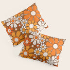 Retro Garden Flowers Groovy Floral Cheerful 60s 70s Pattern in 1970s Orange Brown Beige Pillow Sham Gallery Image 3