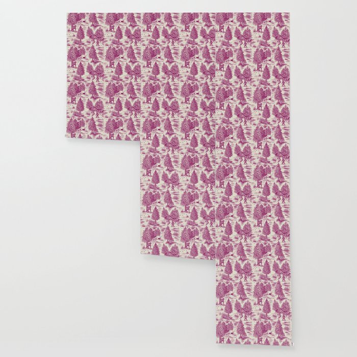 Magenta Bigfoot / Sasquatch Toile de Jouy Wallpaper Gallery Image 3