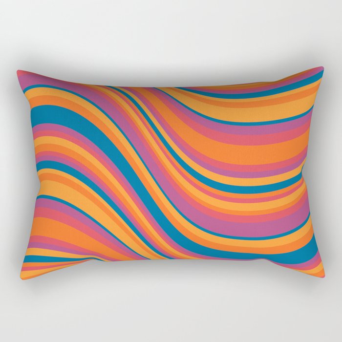 Wavy Stripes III - Retro Rainbow Rectangular Pillow Gallery Image 2