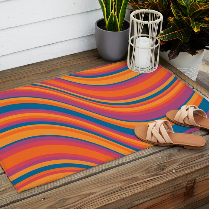 Wavy Stripes III - Retro Rainbow Outdoor Rug Gallery Image 2