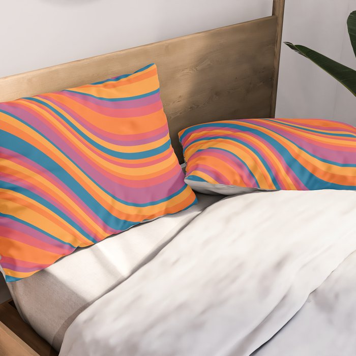 Wavy Stripes III - Retro Rainbow Pillow Sham Gallery Image 2