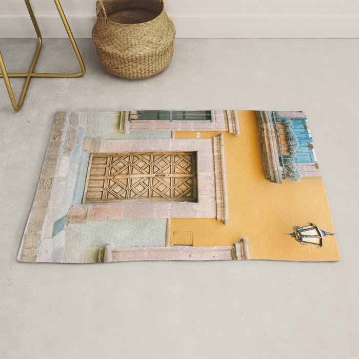 Orange and Turquoise | The San Miguel de Allende Mexico door collection | Travel photography print Rug Gallery Image 1