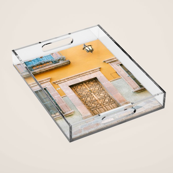 Orange and Turquoise | The San Miguel de Allende Mexico door collection | Travel photography print Acrylic Tray Gallery Image 1