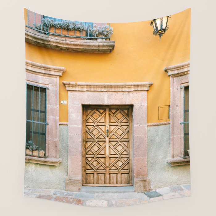Orange and Turquoise | The San Miguel de Allende Mexico door collection | Travel photography print Wall Tapestry Gallery Image 4
