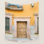 Orange and Turquoise | The San Miguel de Allende Mexico door collection | Travel photography print Wall Tapestry Gallery Image 4