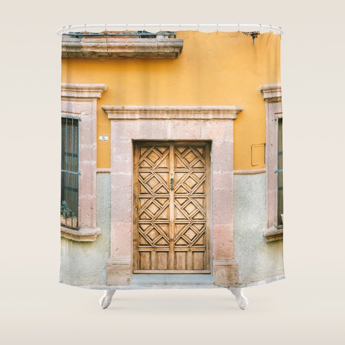 Orange and Turquoise | The San Miguel de Allende Mexico door collection | Travel photography print Shower Curtain Gallery Image 1