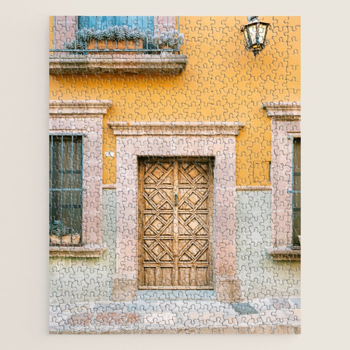 Orange and Turquoise | The San Miguel de Allende Mexico door collection | Travel photography print Jigsaw Puzzle Gallery Image 1