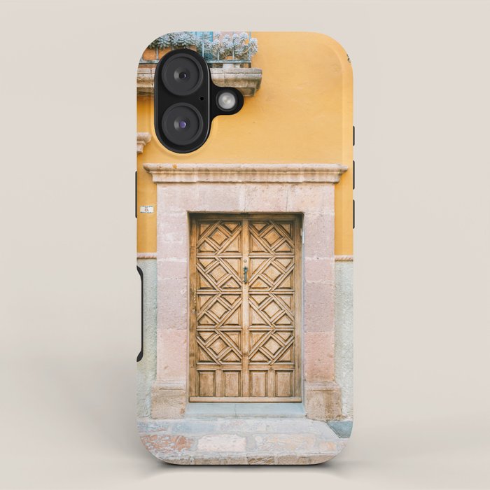 Orange and Turquoise | The San Miguel de Allende Mexico door collection | Travel photography print iPhone Case Gallery Image 1