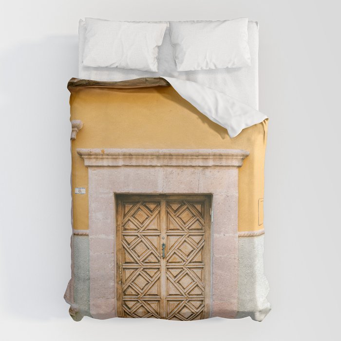Orange and Turquoise | The San Miguel de Allende Mexico door collection | Travel photography print Duvet Cover Gallery Image 1