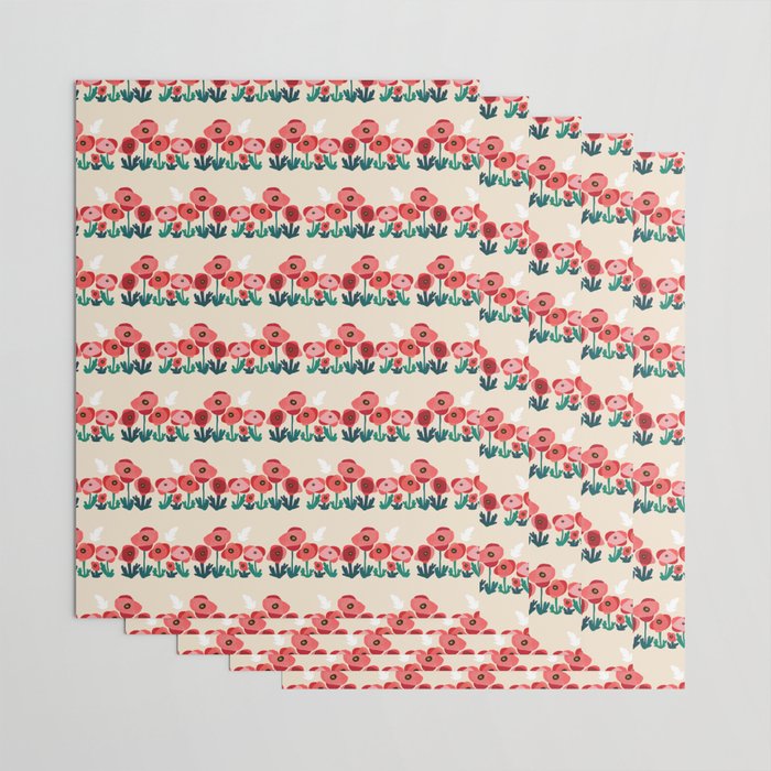 Poppy flowers and bird Wrapping Paper Gallery Image 3