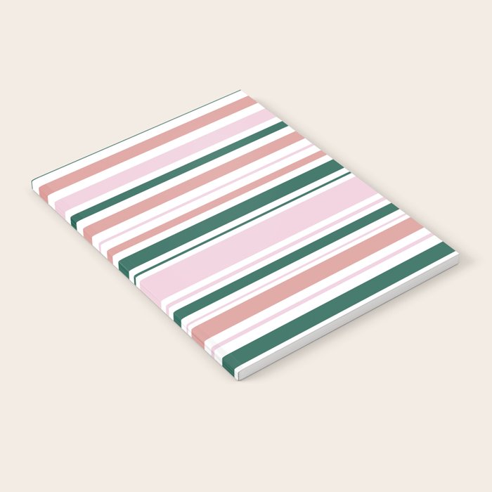 Summer Stripes - Pink, Dusty Rose, Green, and White Notebook Gallery Image 2