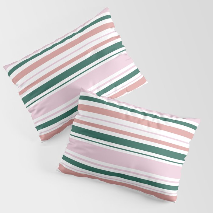 Summer Stripes - Pink, Dusty Rose, Green, and White Pillow Sham Gallery Image 1
