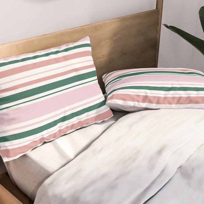 Summer Stripes - Pink, Dusty Rose, Green, and White Pillow Sham Gallery Image 2