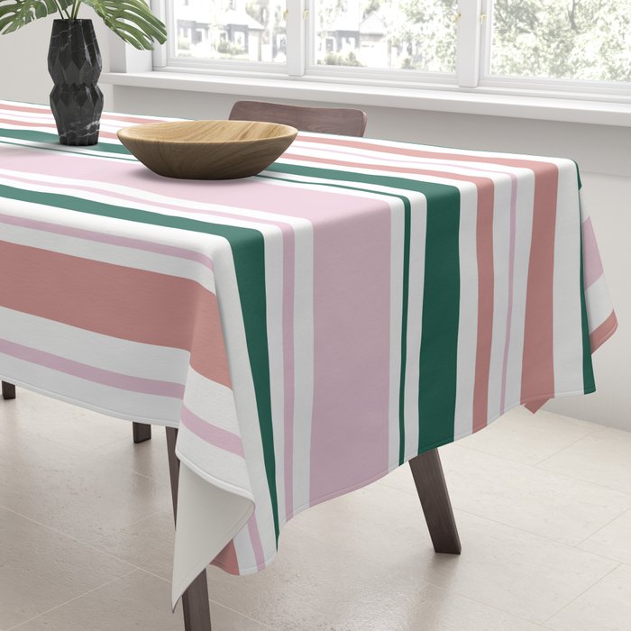 Summer Stripes - Pink, Dusty Rose, Green, and White Tablecloth Gallery Image 3